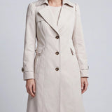 Abrigo Trench Largo de Mujer con Botones y Cuello con Muesca