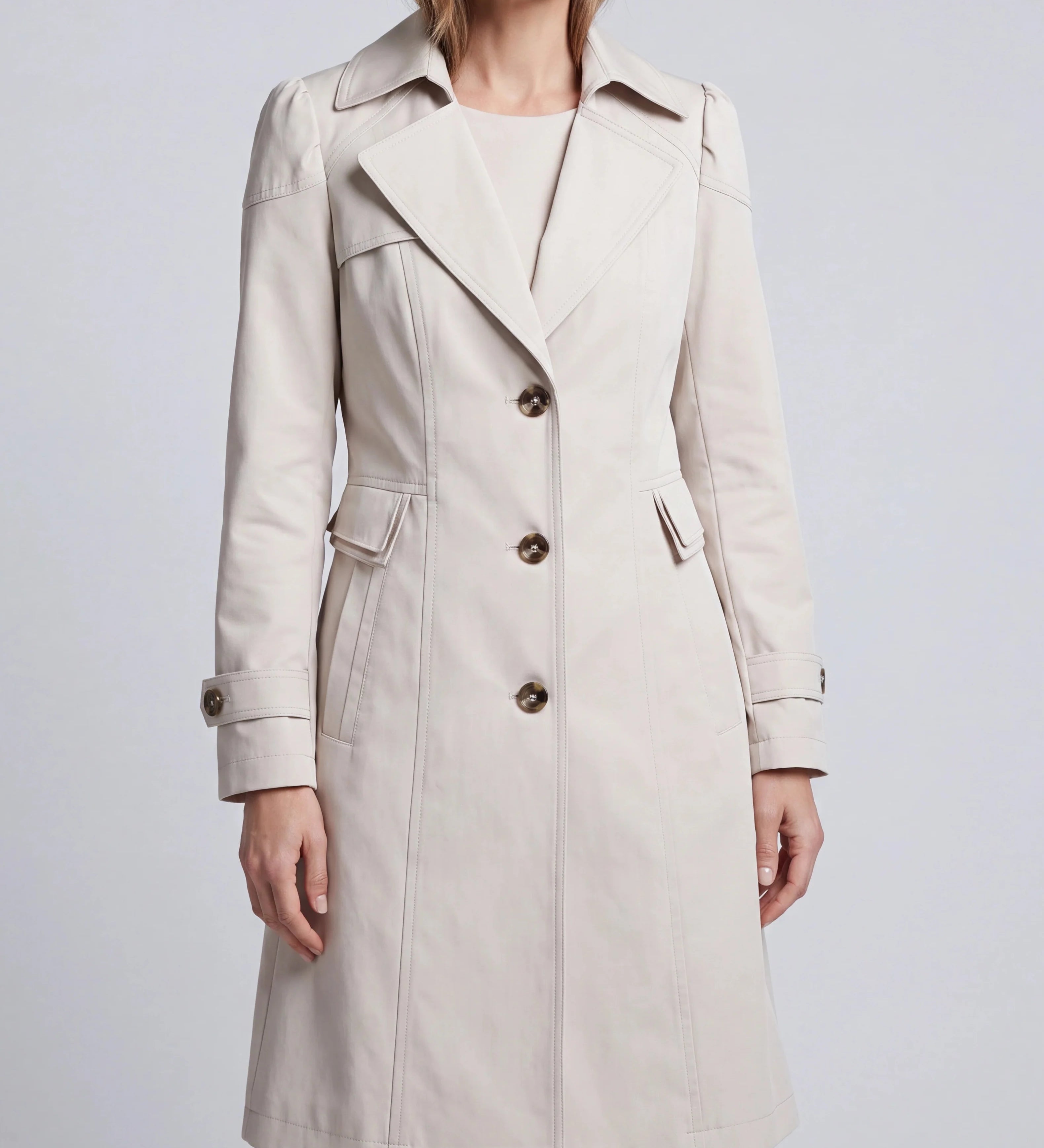 Abrigo Trench Largo de Mujer con Botones y Cuello con Muesca