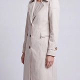 Abrigo Trench Largo de Mujer con Botones y Cuello con Muesca