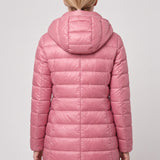 Chaqueta de Puffer Larga con Capucha para Mujeres con Cierre Frontal