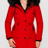Parka femenina acolchada con capucha y corte ajustado
