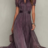 Flavia - Vestido largo violeta con escote en forma de llave para Mujer