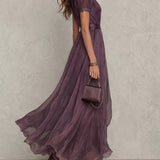 Flavia - Vestido largo violeta con escote en forma de llave para Mujer