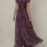 Flavia - Vestido largo violeta con escote en forma de llave para Mujer