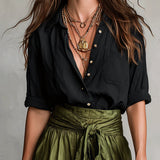 Vera™ | Conjunto de dos piezas: camiseta negra y falda midi verde oliva