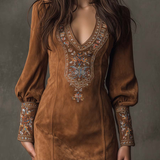 Lunori™ | Vestido corto lila bordado