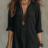 Vestido maxi bohemio negro con botones en la parte delantera
