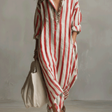 Camisa casual a rayas y vestido maxi de estilo bohemio