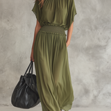Vestido maxi holgado con cintura fruncida