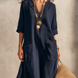 Vestido camisero bohemio azul medianoche