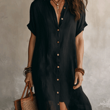 Vestido midi negro bohemio moderno de corte relajado