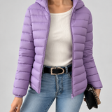 Chaqueta de Puffer Acolchada con Capucha para Mujer con Cierre Frontal