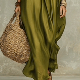 Vestido maxi bohemio verde oliva holgado