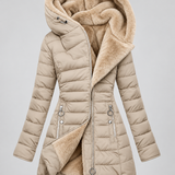 Chaqueta acolchada con capucha para mujer con forro de forro polar y cierre frontal con cremallera