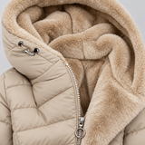 Chaqueta acolchada con capucha para mujer con forro de forro polar y cierre frontal con cremallera