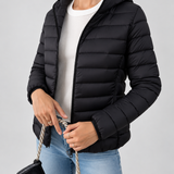 Chaqueta de Puffer Acolchada con Capucha para Mujer con Cierre Frontal