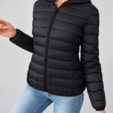 Chaqueta de Puffer Acolchada con Capucha para Mujer con Cierre Frontal