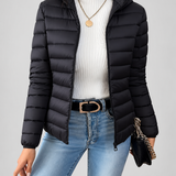 Chaqueta de Puffer Acolchada con Capucha para Mujer con Cierre Frontal
