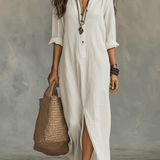 Vestido maxi bohemio negro con botones en la parte delantera