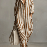 Camisa casual a rayas y vestido maxi de estilo bohemio