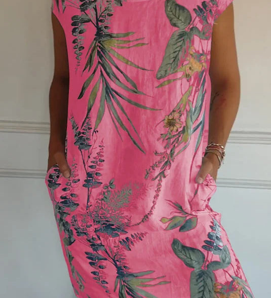 Vestido de verano para señora con bolsillos y estampado vibrante