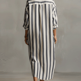 Camisa casual a rayas y vestido maxi de estilo bohemio