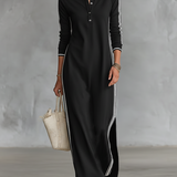 Vestido camisón minimalista para señora, con cuello blanco y tapeta de botones