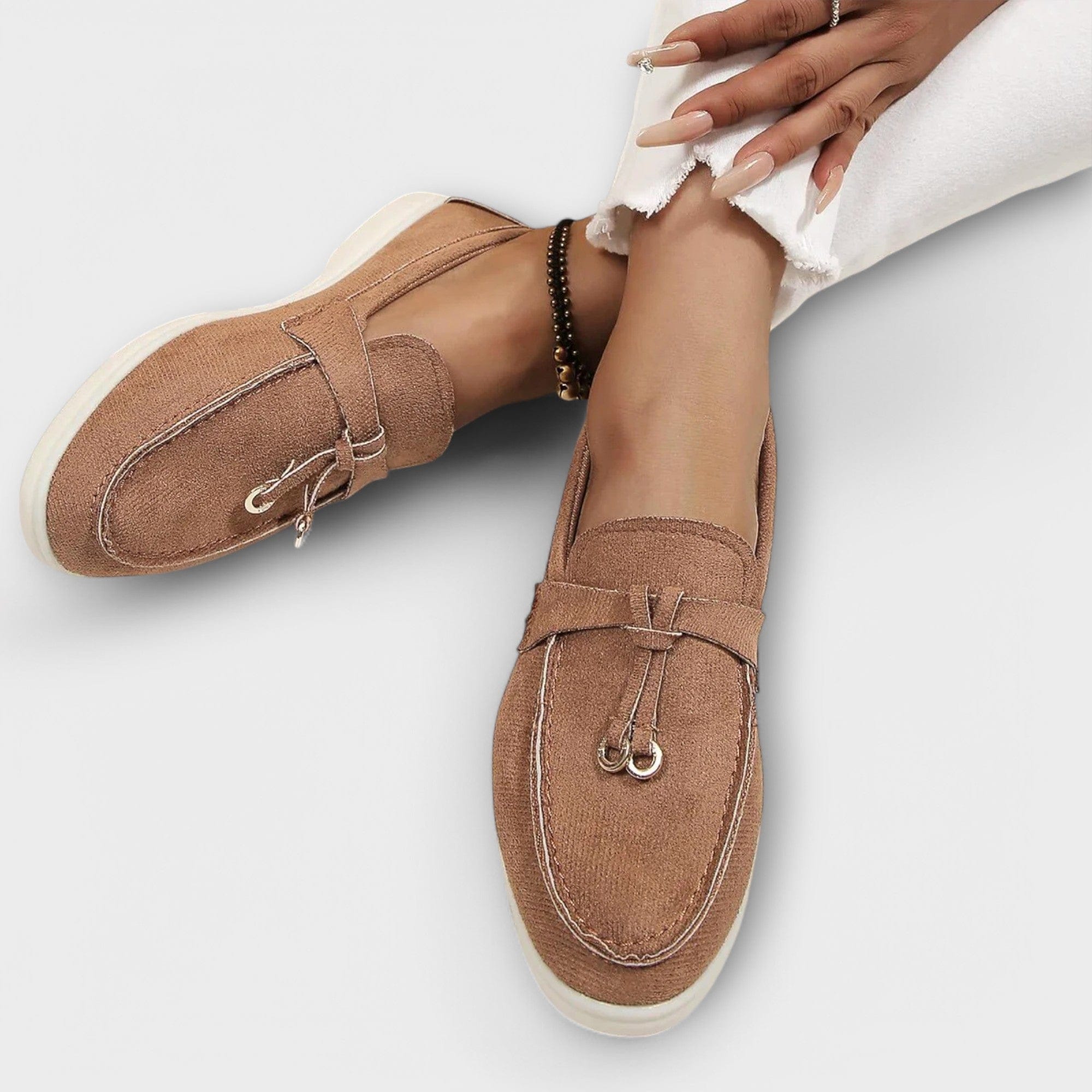 Jana | Mocasines de mujer beige con cuerda decorativa