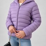Chaqueta de Puffer Acolchada con Capucha para Mujer con Cierre Frontal