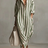 Camisa casual a rayas y vestido maxi de estilo bohemio