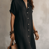 Vestido midi negro bohemio moderno de corte relajado