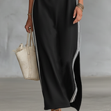 Vestido camisón minimalista para señora, con cuello blanco y tapeta de botones