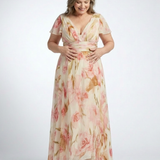 Elara | Vestido maxi floral de manga corta con escote en V