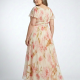 Elara | Vestido maxi floral de manga corta con escote en V