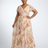 Elara | Vestido maxi floral de manga corta con escote en V