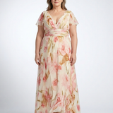 Elara | Vestido maxi floral de manga corta con escote en V