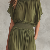 Vestido maxi holgado con cintura fruncida
