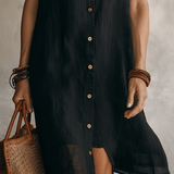 Vestido midi negro bohemio moderno de corte relajado