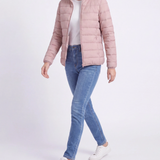 Chaqueta Puffer Ligera de Cuello Alto con Cierre para Mujeres