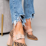 Selveta | Sandalias de terciopelo con estampado de leopardo y tacón estable