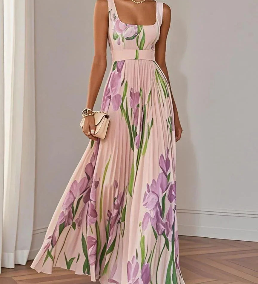 Nina - Vestido largo plisado floral para señora