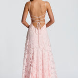 Vestido maxi de señora con detalle de cordones