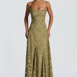 Vestido maxi de señora con detalle de cordones