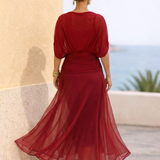 Vestido maxi elegante para fiestas con escote en V