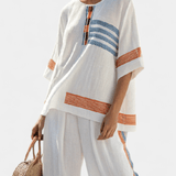 Bruna | Conjunto étnico Margaritas — blanco, azul, naranja