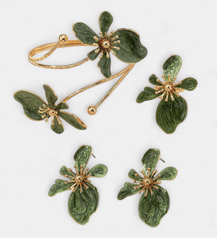 Berit | Conjunto de accesorios de flores: pulsera, pendientes y anillos