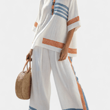 Bruna | Conjunto étnico Margaritas — blanco, azul, naranja