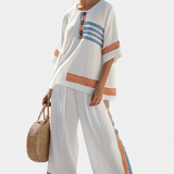 Bruna | Conjunto étnico Margaritas — blanco, azul, naranja
