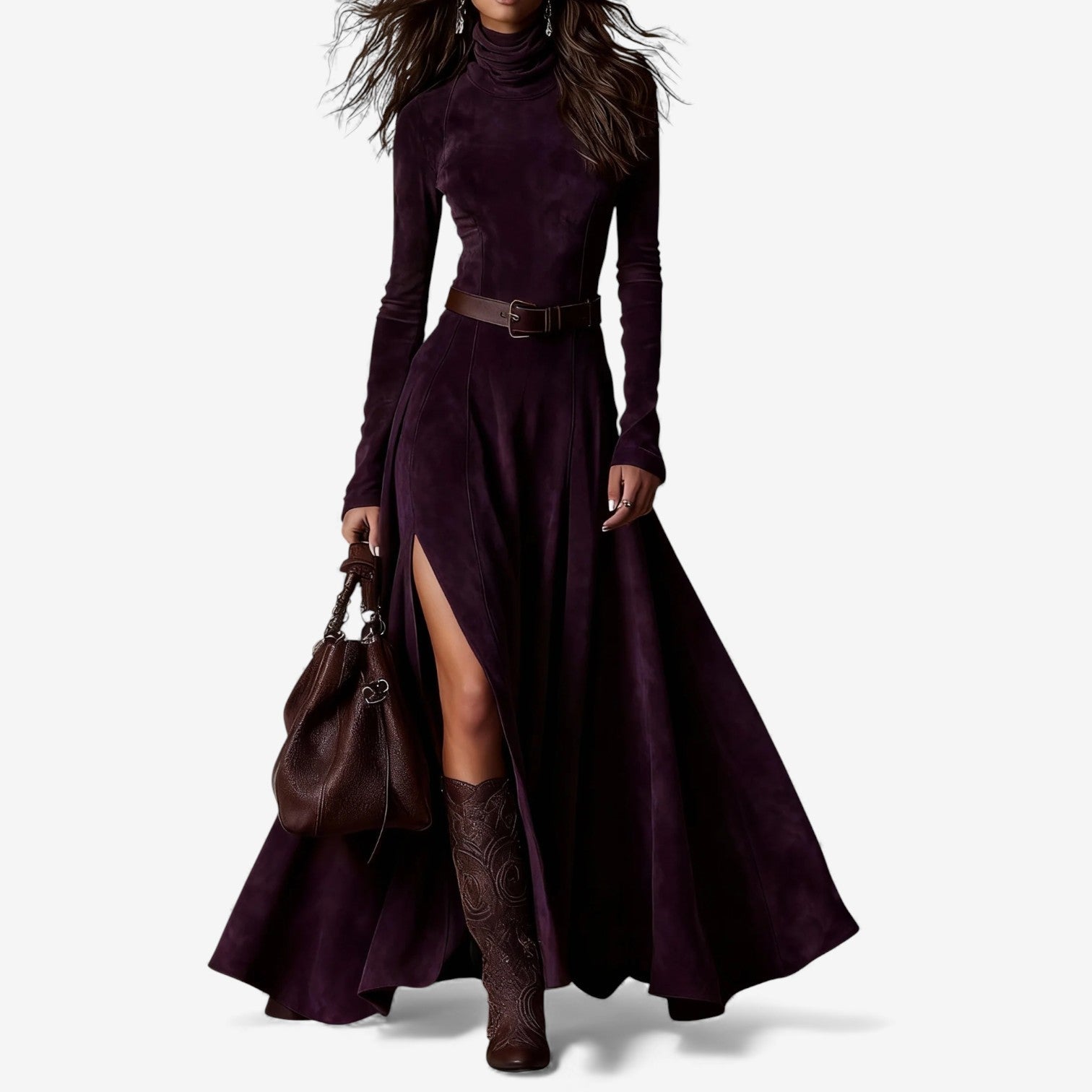 Marinucci™ Vestido largo de manga larga con cinturón para otoño / invierno