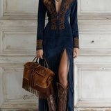 Amália - Vestido largo de manga larga con escote en V para otoño / invierno